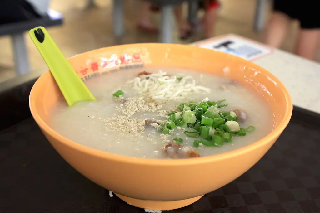 Pig Organ Porridge at a Hawker Center in Singapore
