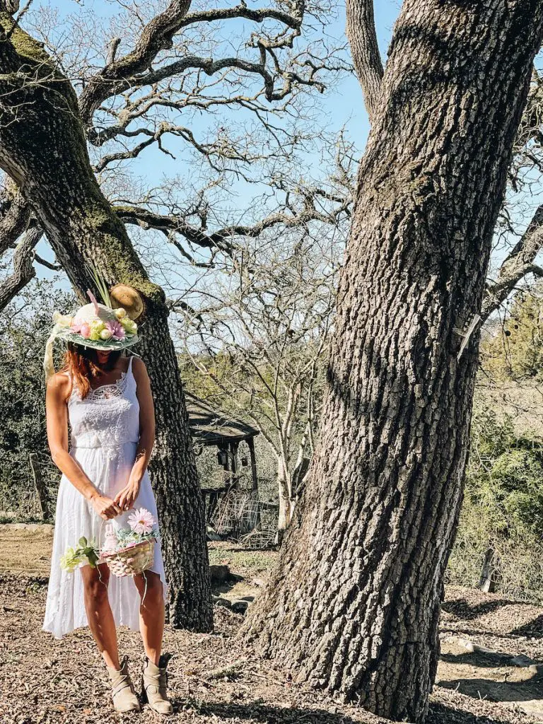Annette White wearing her Handmade Easter Bonnet