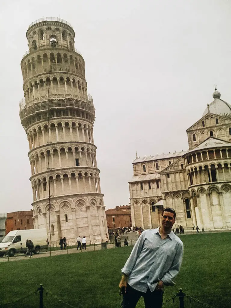 Peter posing near Leaning Tower of Pisa