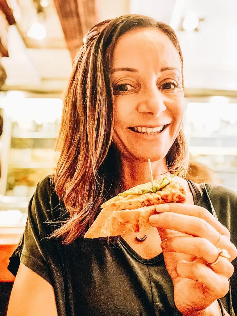 Annette eating Pinchos