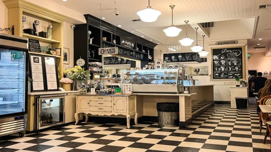 The black & white interior of Angela’s ice cream in Petaluma