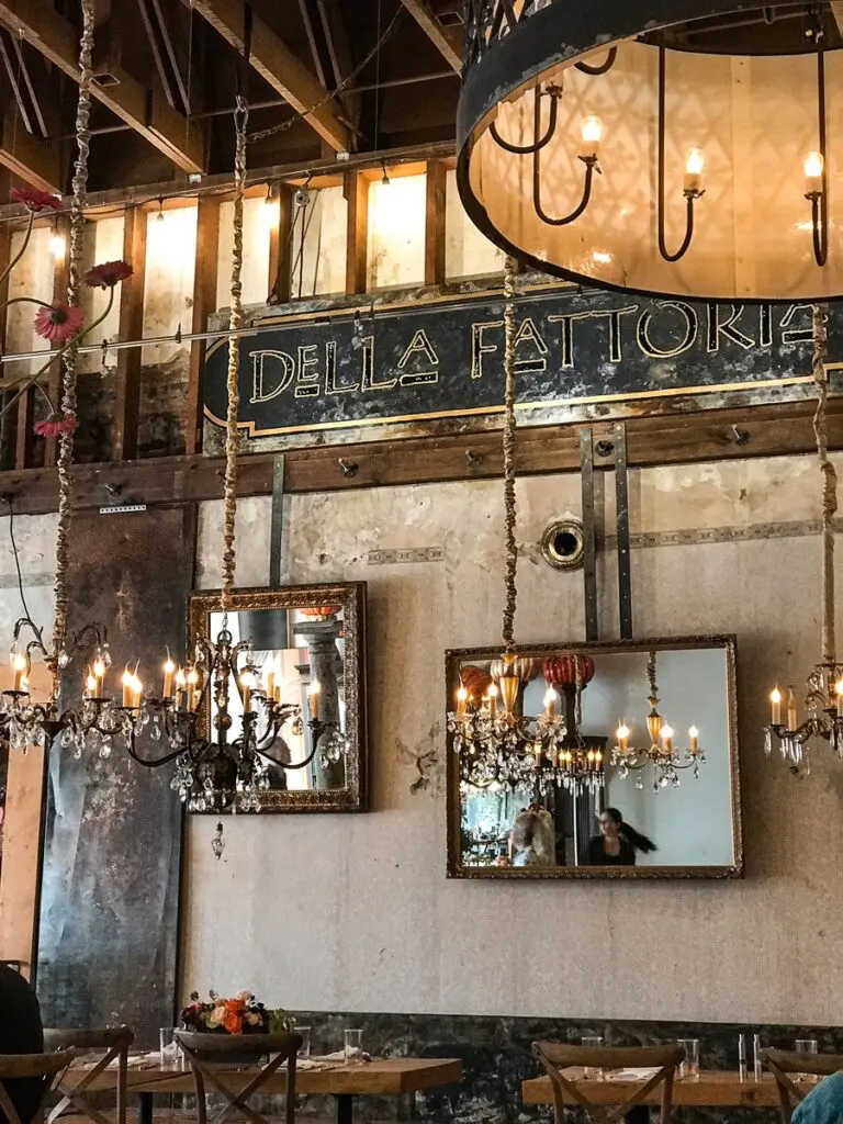 hanging chandeliers at Della Fattoria