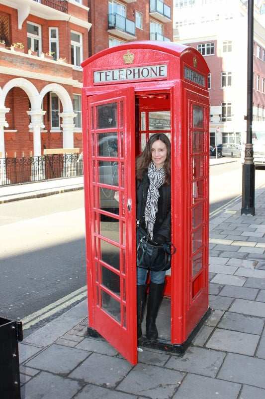 Annette White in Red Phone Booth in London