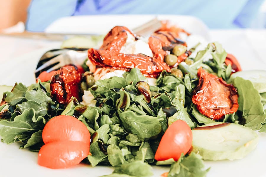 The best santorini salad at a Greek Taverrna