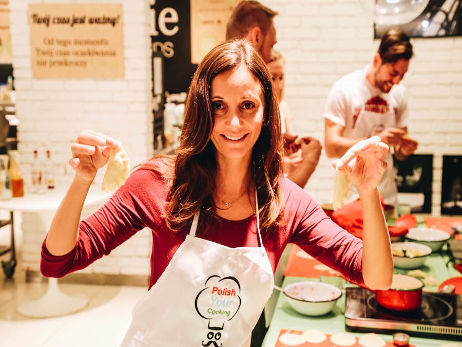 Annette White taking a cooking class in Warsaw, Poland