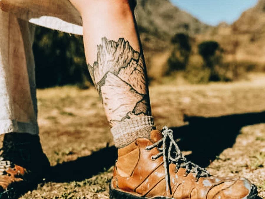 Mountains Travel Tattoo #nature #forest #trekking #camping #mountains # tattoos #campfire #tattooartist #biketattoo #forearmtattoo #gurugr... |  Instagram