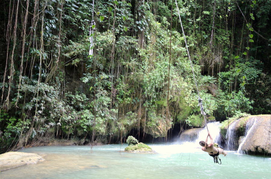 The rope swing at YS Falls in Jamaica