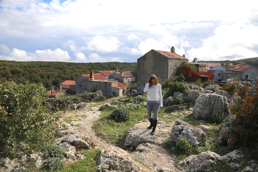 Annette White strolling through Lubenice in Cres Croatia