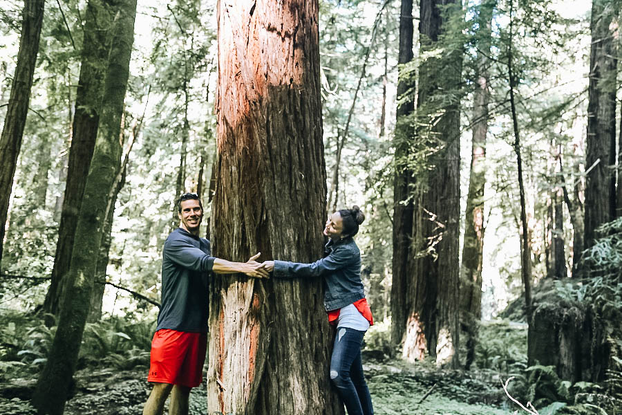 Peter & Annette White Hugging a Redwood Tree