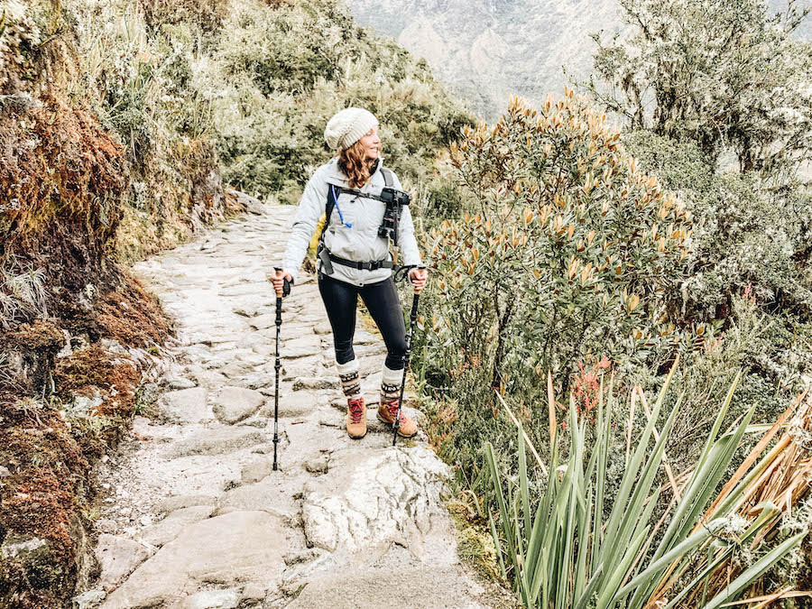 Annette hiking on Inca Trail, Peru