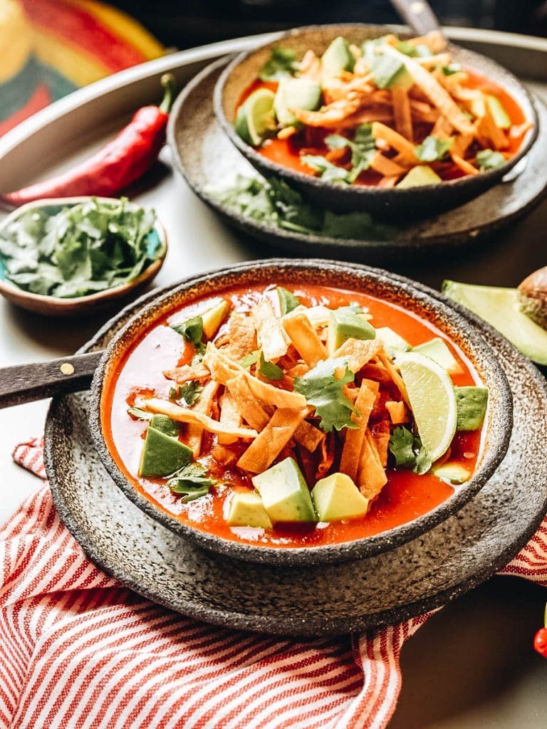 Hot Sopa azteca or tortilla soup