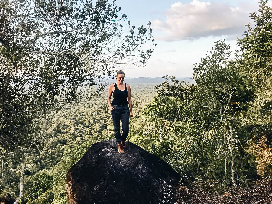 Annette standing on a rock at Awarmie Mountain