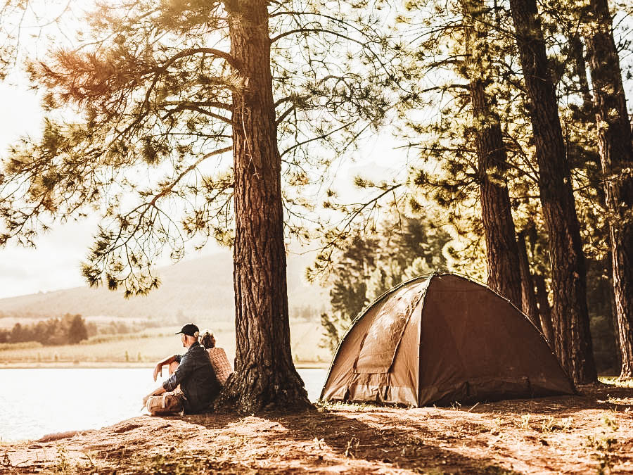 A couple having a camping date night