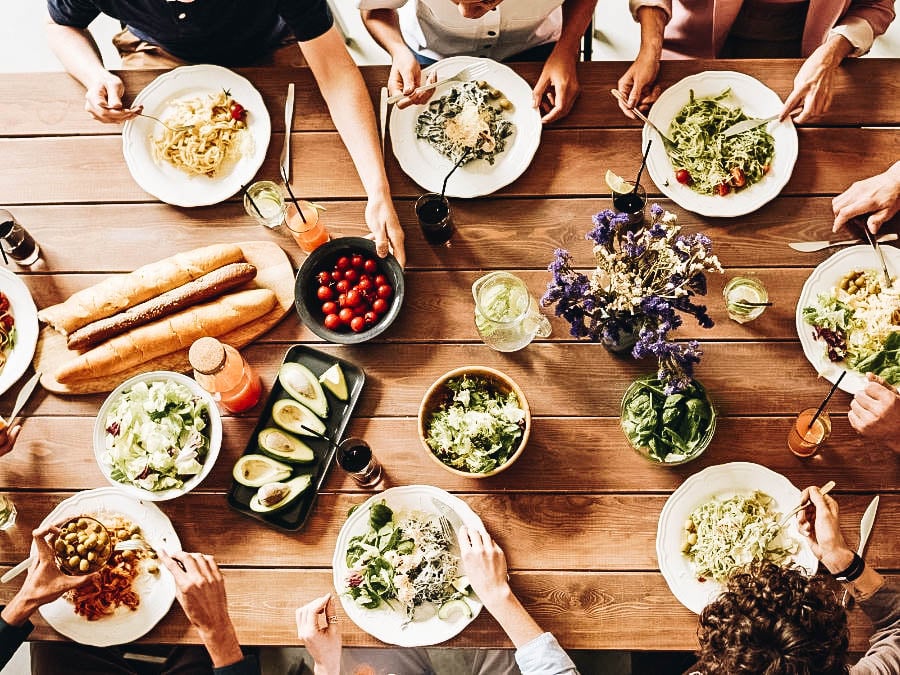 A group of friend having a thanksgiving lucheon