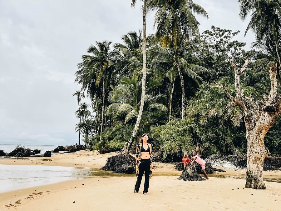 Annette on the beach in Sierra Leone, Africa