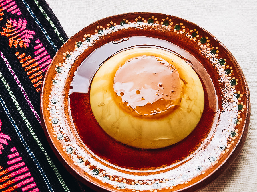 Mexican Flan on a brown plate