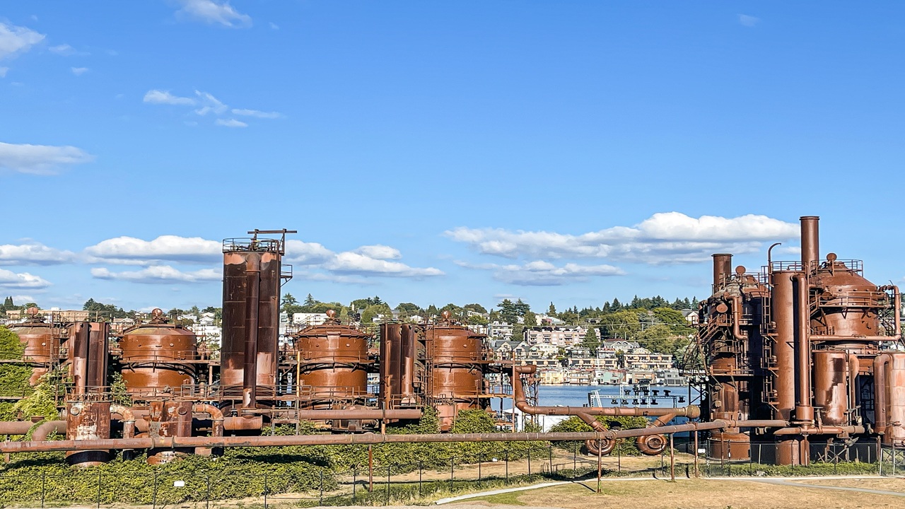 Large copper colored industrial dome towers