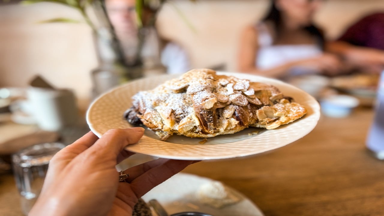 Almond pastry on a white plate