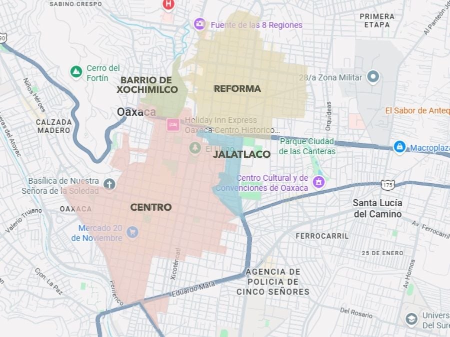 Oaxaca City Neighborhood Map Oaxaca City Neighborhood Map