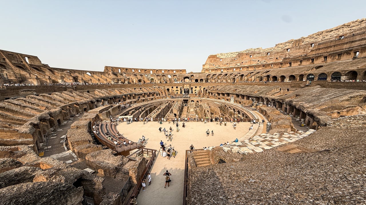 Ancient ruins inside the arena of the Colosseum